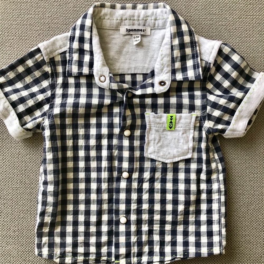 3Pommes Check Button Down Shirt 6-9mo